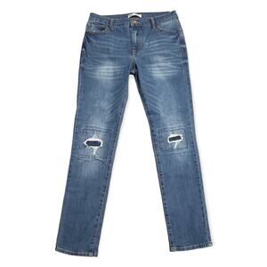 Epic Threads Slim Straight Patched Dark Washed Denim Blue Jeans | Size 16